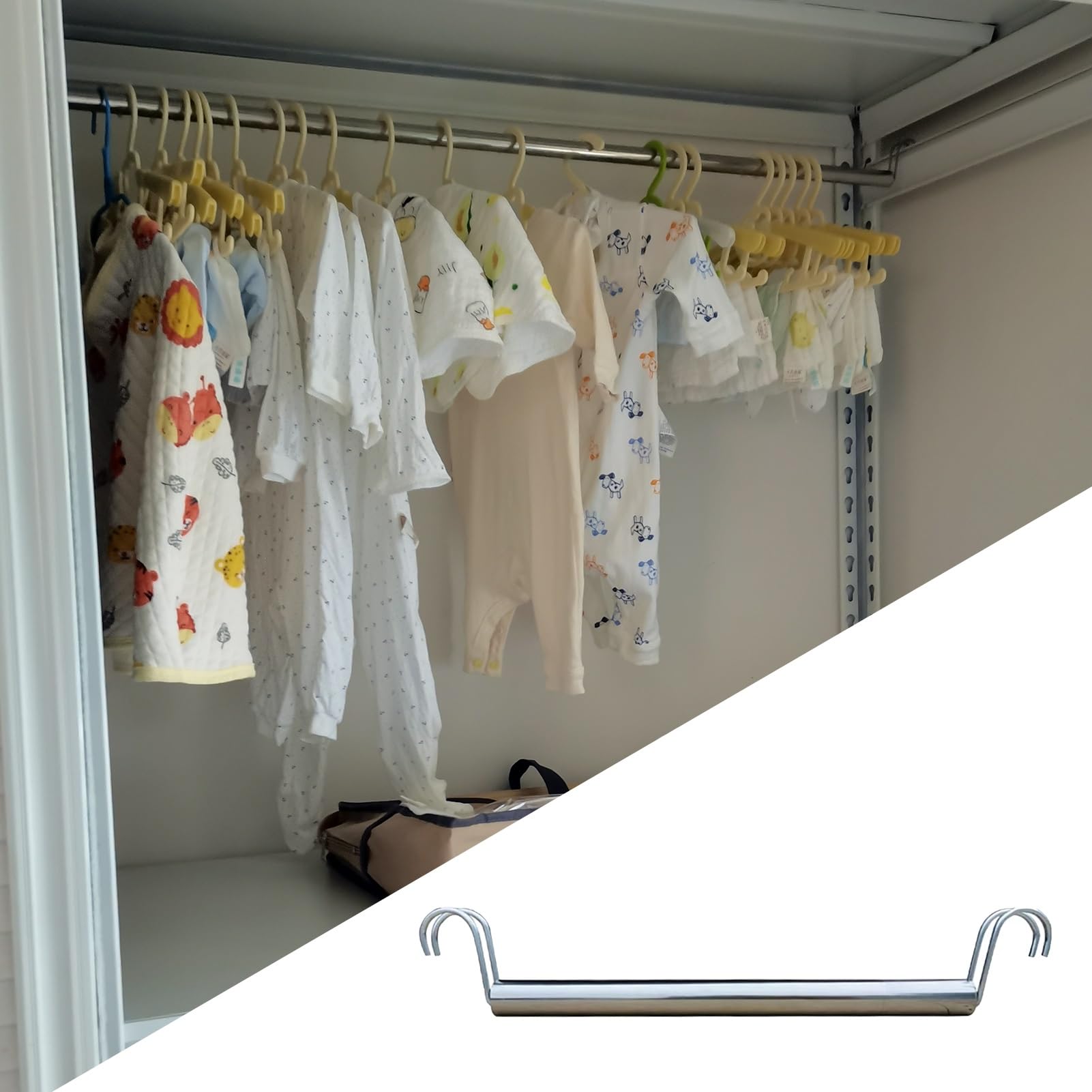 Barra Appendiabiti Asta Appendiabiti di Grande Capacità, Asta Appendiabiti e 2 Ganci, Asta Appendiabiti in Acciaio Inox ad Alta Capacità Portante, Aumenta L'utilizzo Dell'armadio(60cm(23 5/8"))