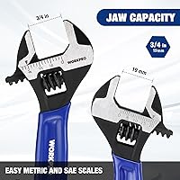 Vista 4 de WORKPRO Llave ajustable mini de 4 pulgadas, llave de mandíbula ancha de acero Cr-V con óxido negro para tuercas pequeñas, escalas métricas y SAE