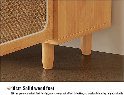 Miniatura 6 de QQXX Banco de almacenamiento de zapatos de madera, banco de zapatos de ratán natural para entrada, zapatero de ratán, banco de almacenamiento de