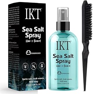 IKT Sea Salt Spray with Teasing Brush for Hair and Beard, Texturizing Spray for Beach Waves, Volumizing Hair Mist, Curl En...