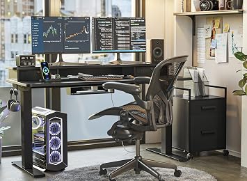 FEZIBO Electric Height Adjustable Standing Desk, 120x60cm, with Double Drawers and Storage Shelf, Black