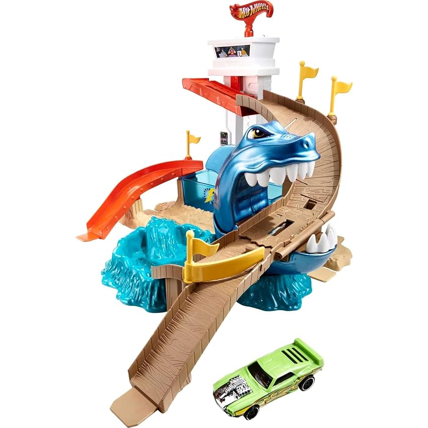 Immagine del prodotto Hot Wheels - Spiaggia dello Squalo Color Shifters, Pista con Zone e Macchinina Inclusa Cambia Colore, Sfreccia dalla Rampa a Torre ed Evita lo Squalo Affamato, Giocattolo per Bambini, 4+ Anni, BGK04