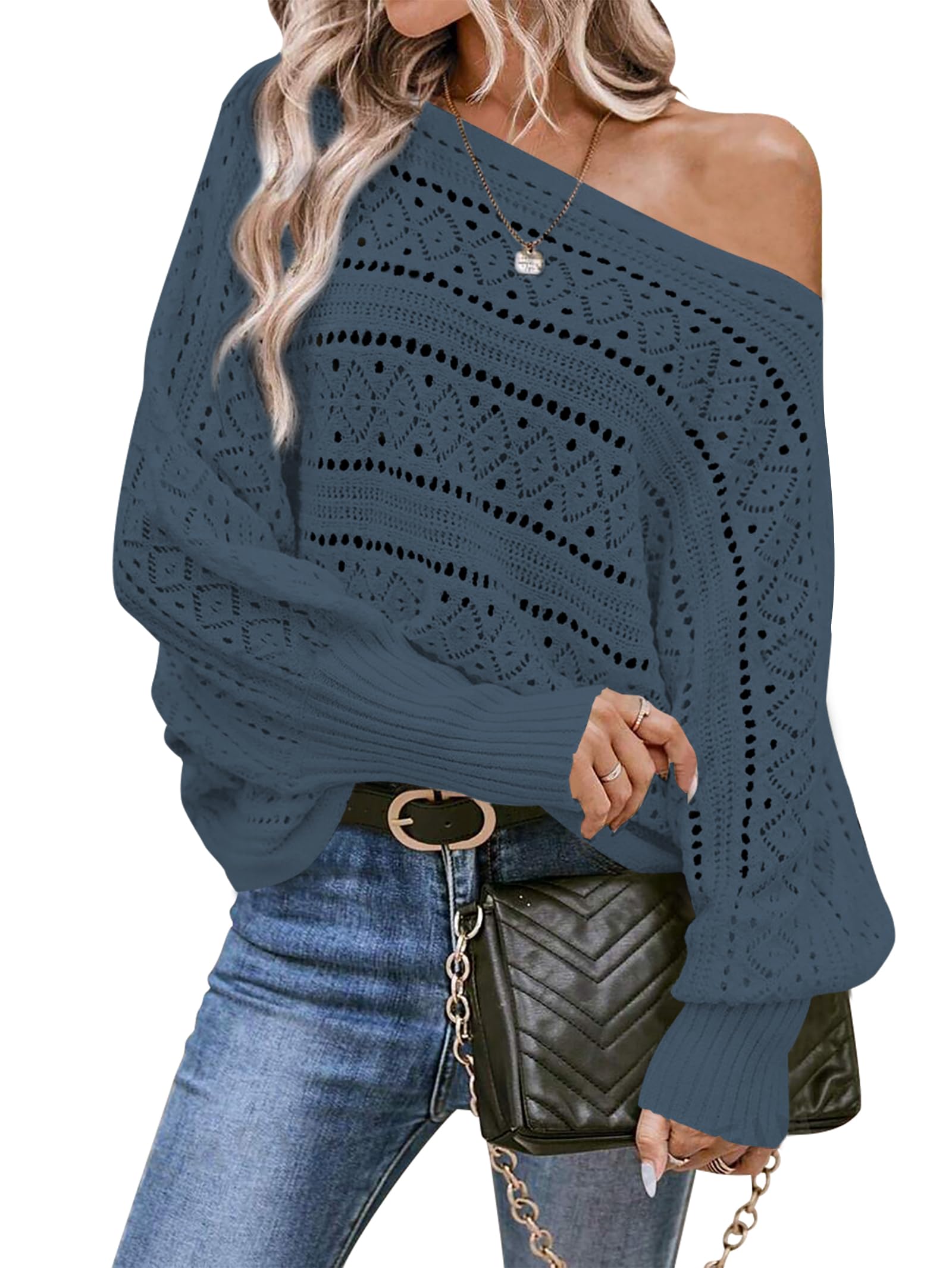 Cakulo Womens Off Shoulder Oversized Pullover Knit Sweater