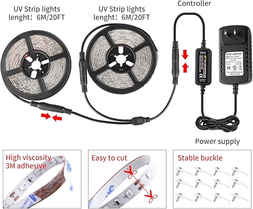 Miniatura 2 de Onteisk - Kit de cinturón de luz LED UV negro de 40 pies, 720 cuentas de lámpara UV, lámpara negra flexible de 12 V, 39.4 ft con control remoto,