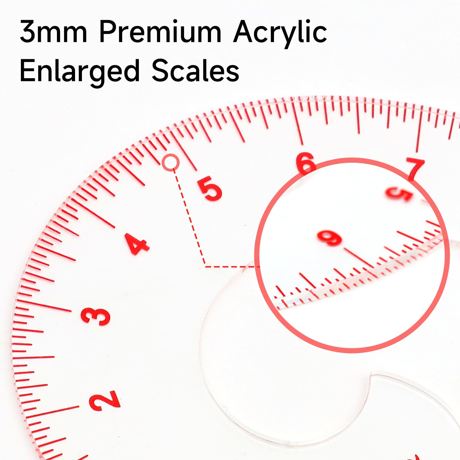 YLaziion Regla curva francesa acrílica de 30,5 cm, 3 mm, herramienta de dibujo transparente en forma de coma con escalas grabadas con láser, no amarillea, alta transparencia para costura y diseño de