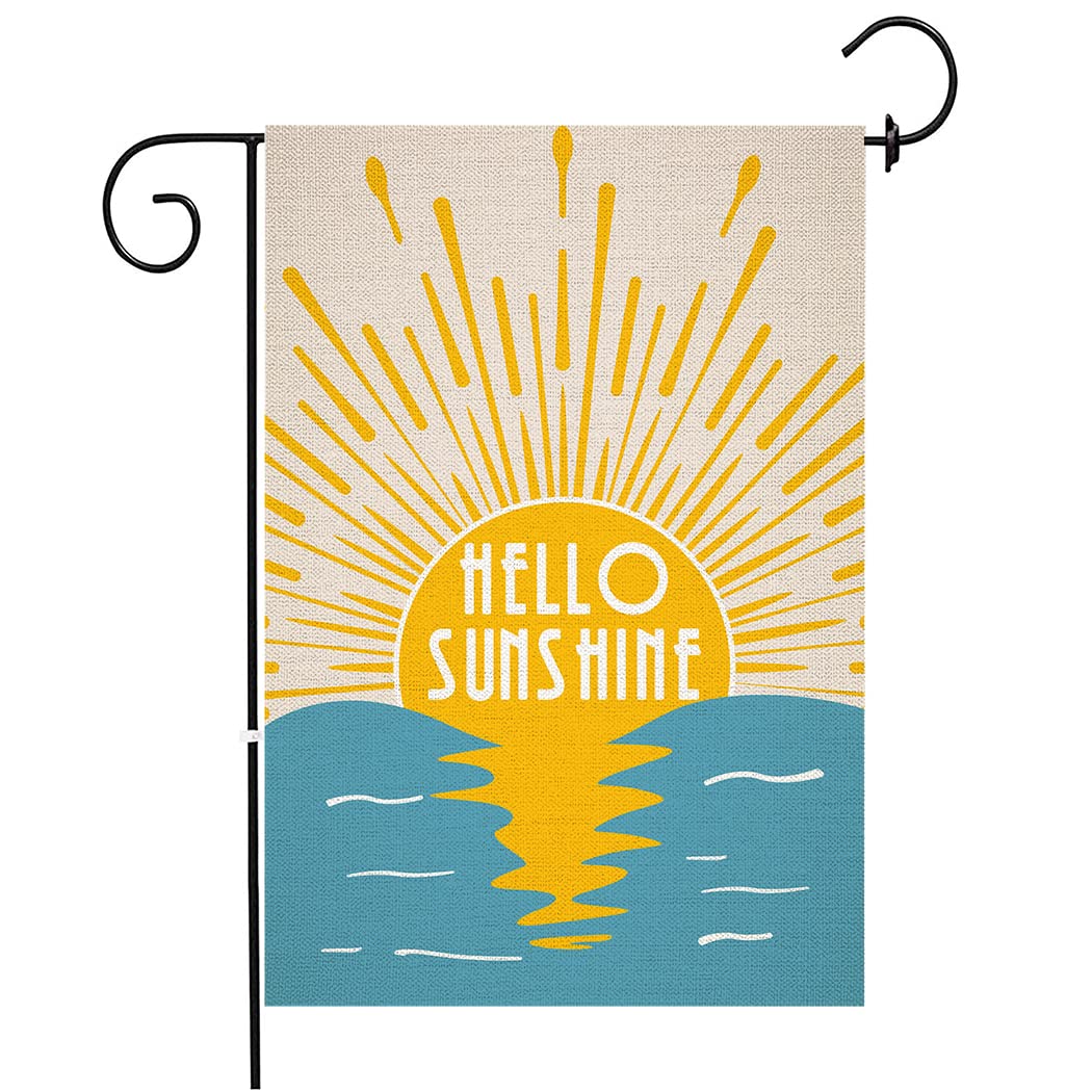 NEDAR Hello Sunshine Garden Flag Sun Rise From Sea Vertical Double Sided 12.5 x 18 inches Summer Outdoor Yard Seaside Decoration