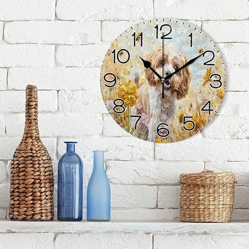 Miniatura 3 de ALAZA A Cockapoo Dog Flowers Wall Clock Battery Operated Non Ticking Silent Quartz Analog Rustic Farmhouse Round Clock Retro Decor for Home Kitchen