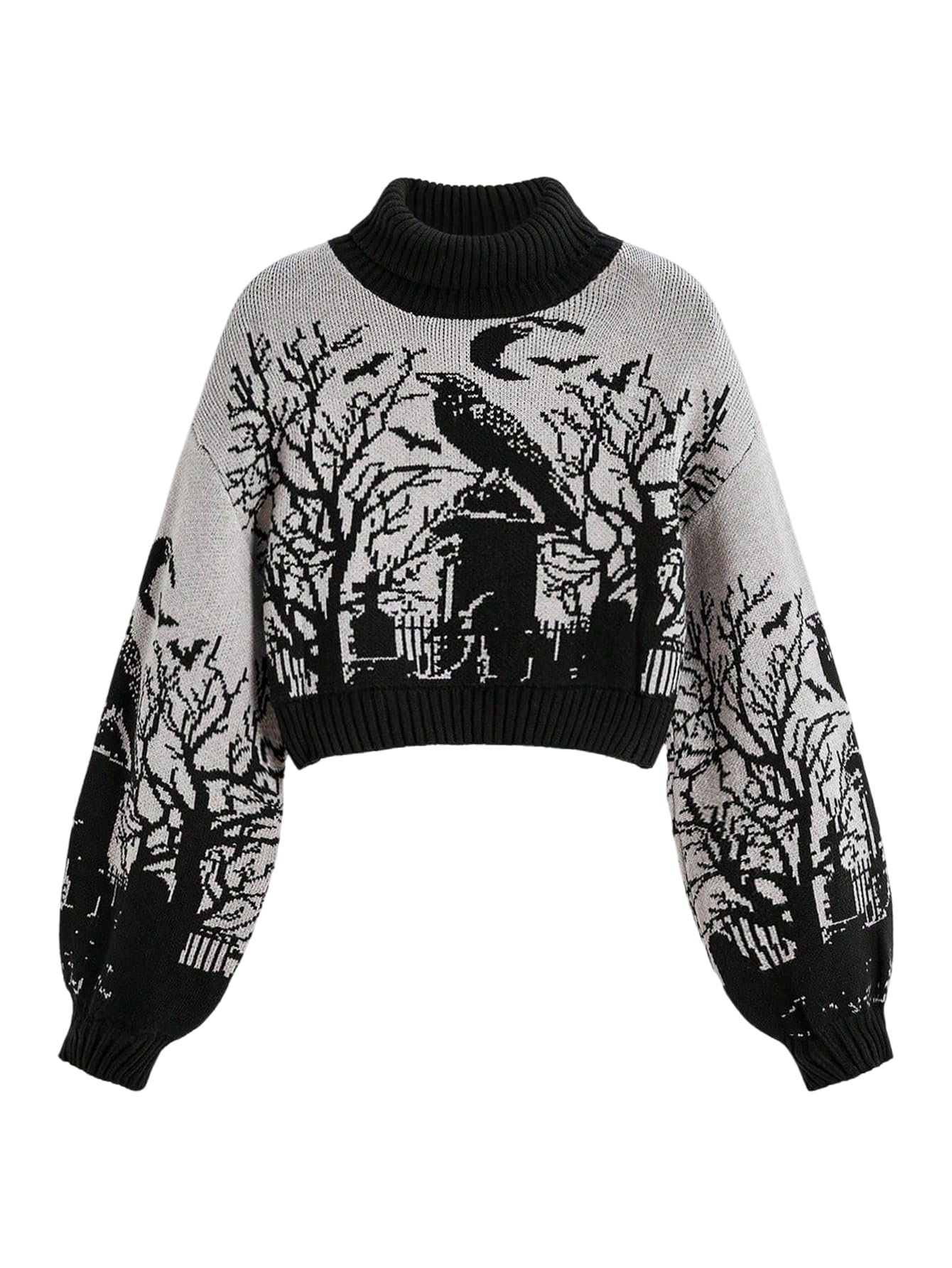 SOLY HUX Womens Graphic Sweater Turtleneck Long Sleeve Casual Trendy Pullover Cropped Tops