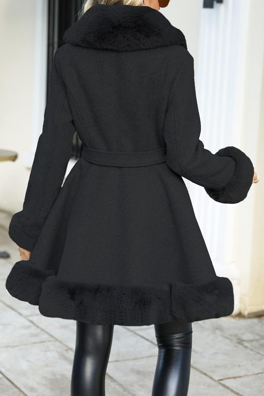 Bellivera Women's Wool Pea Coat Faux Fur Jacket Winter Warm Parka Overcoat with Belt - Image 5