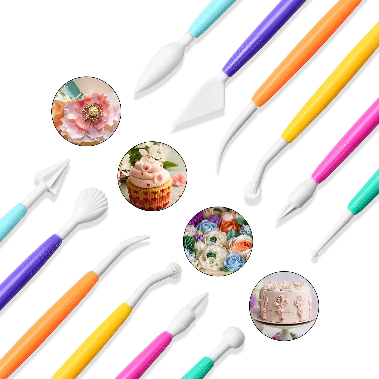 10 PCS Cake Modelling Decorating Tools Flower Paste, Double-Ended Fondant Sculpting Modeling Tools, Carving Icing Cakes Sugar Craft Clays