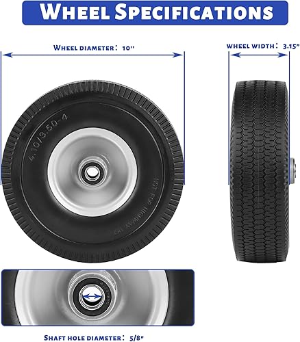 Miniatura 2 de Eazy2hD Ruedas planas de goma resistentes de 10 pulgadas, paquete de 2 neumáticos 4.103.50-4, neumático sin cámara sin cámara de poliuretano sólido