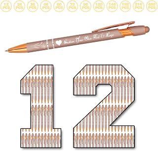 Ship Next Day,1 to 480 Pcs Personalized Ink Pen with Stylus Bulk Free Engraving with Name Inspirational Text Business Logo Black Ink Birthday Office Gifts for Friends Family-RoseGold 12PCS