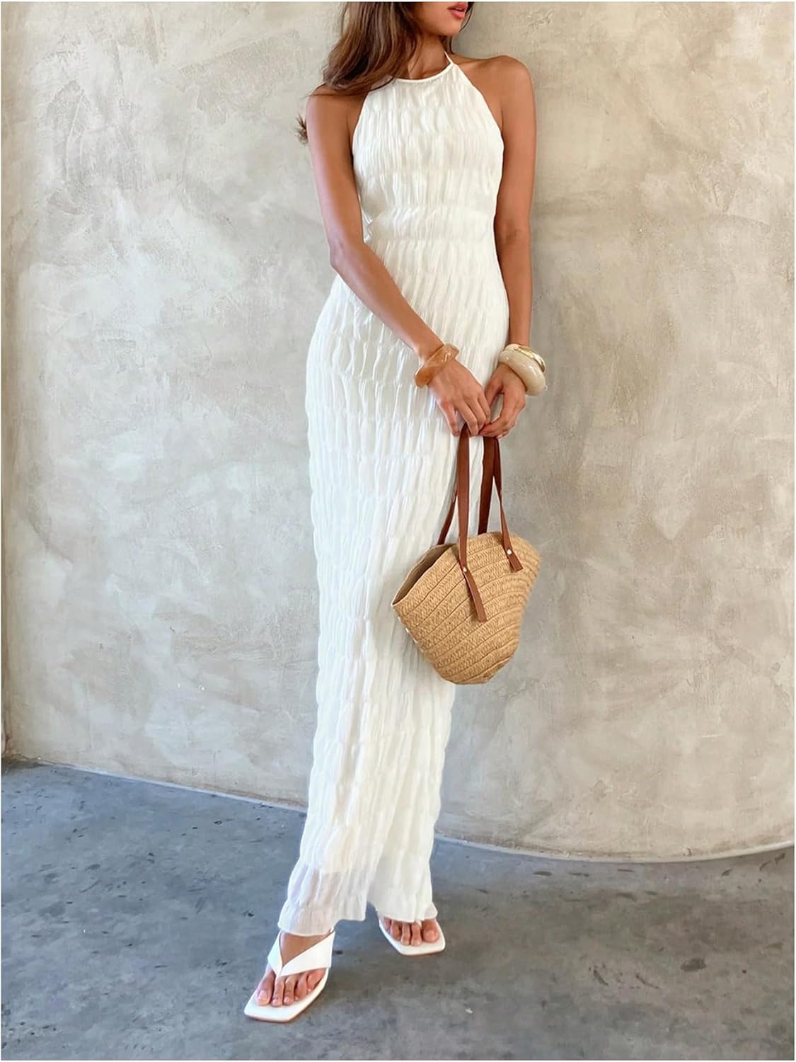 Floerns Women's Elegant Backless Halter Dress Tie Neck Sleeveless Vacation Maxi Dresses - Image 3