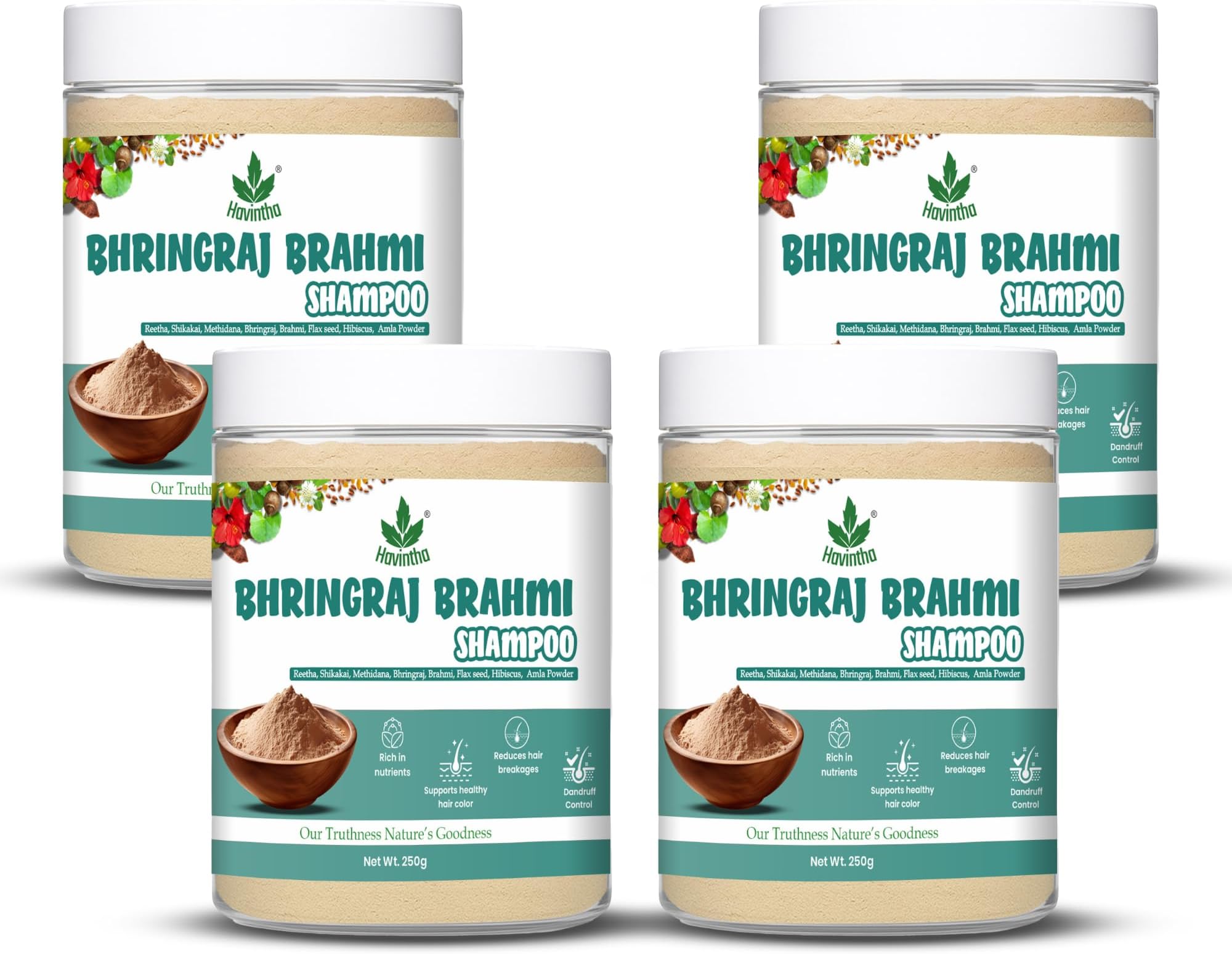 Havintha Natural Shampoo for Hair with Amla Reetha Shikakai Methidana Hibiscus Bhringraj Brahmi and Flax Seed Powder (227g (PACK OF 4))