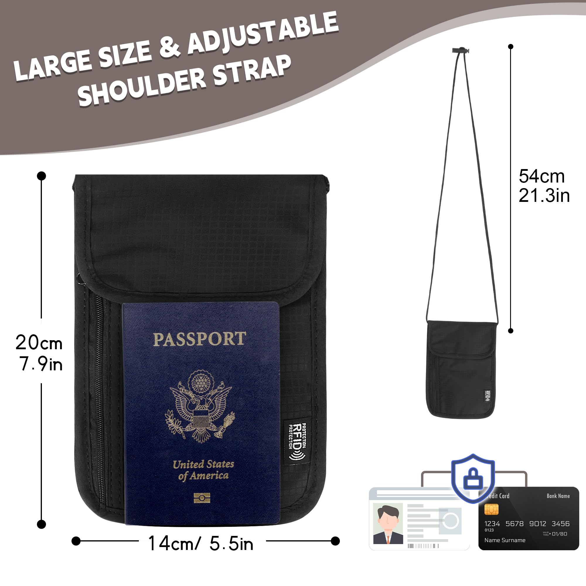 Likesing Familienpass-Halter, Brusttasche, RFID-blockierend, Sicherheit, leicht, Cross-Body-Pass, Reisebrieftasche, schmaler Hals, Geschenke für Damen und Herren