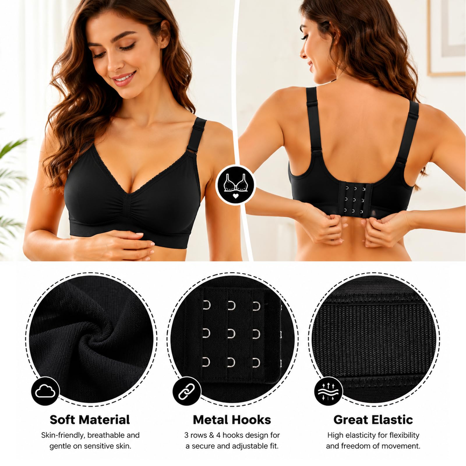 12 Stück BH Verlängerung Set 3 Reihen mit 2 Haken 3 Haken 4 Haken Bra Extender weich bequem dehnbar elastischer BH Verschluss Verlängerung passend für Damen BH Unterwäsche