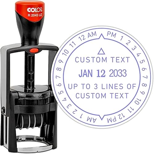 MaxMark - Sello profesional de 12 horas y fecha autoentintado de alta resistencia con tinta azul de mensaje de texto personalizado