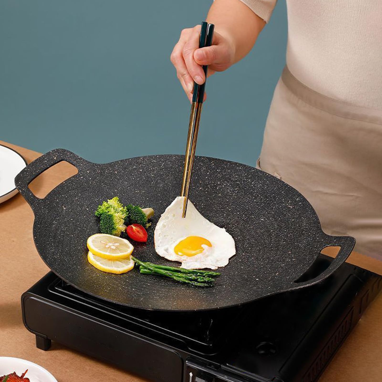 Padella Barbecue Coreana Strumenti Da Cottura BBQ Portatili, Spazzola, | Padella In Ghisa Con Rivestimento Antiaderente Pennello Guanti Pinze Per Induzione, Fornello, Bistecca, Pesce