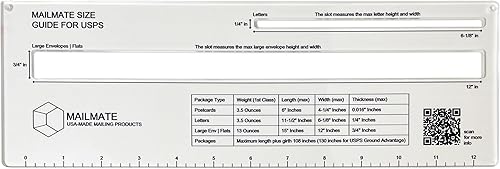 Guía de envío de Mailmate para USPS | Medidor de correo, medición de correo, plantilla de ranura, tamaño de carta y sobre, herramienta de medición