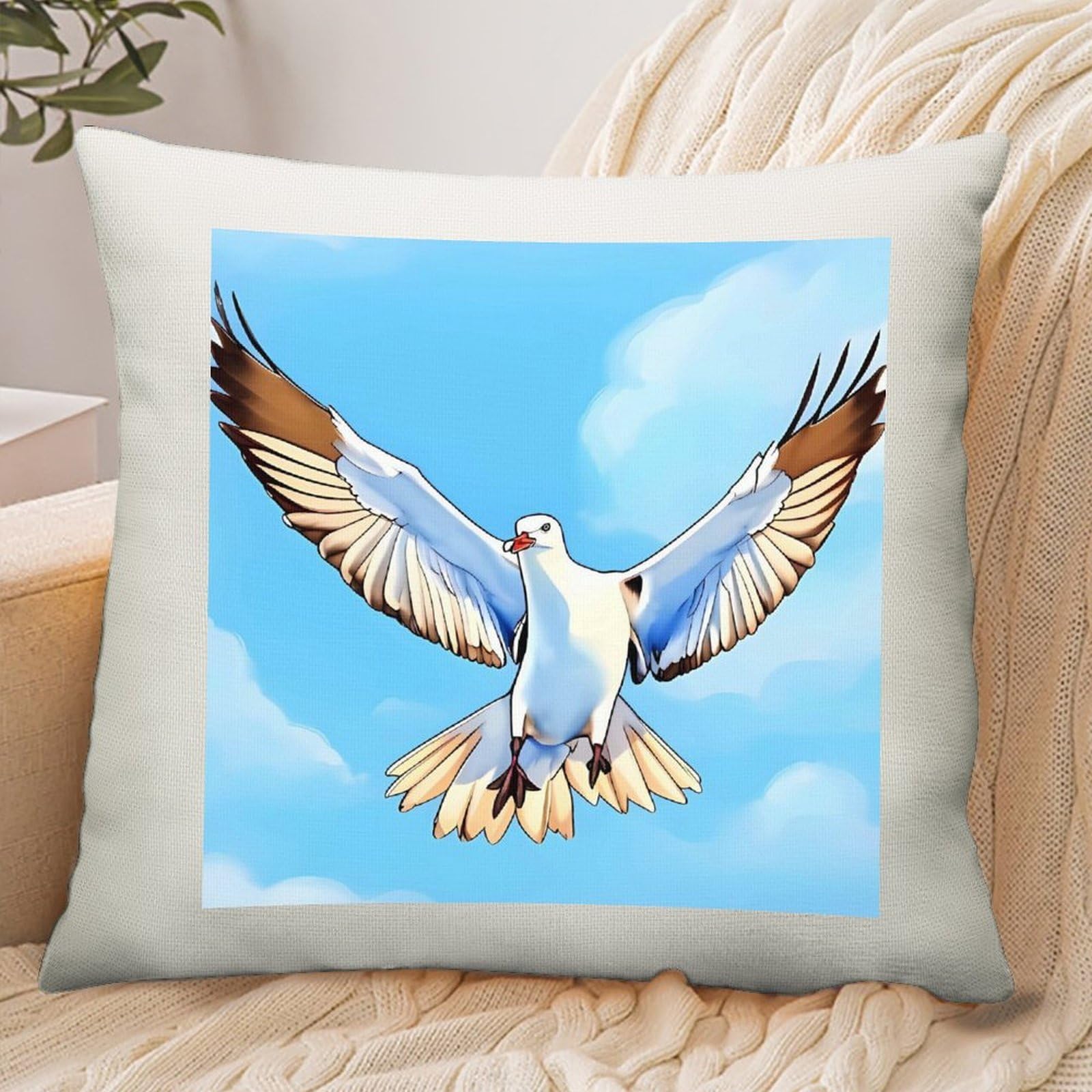 Adfgyerh Style Seagulls In Flight Pillow Cover Breathable,Pillowcases Boho Decorative Envelope Closure,Throw Pillow Covers For Beach,Patio,Balcony,Couch Living Room 18 * 18In
