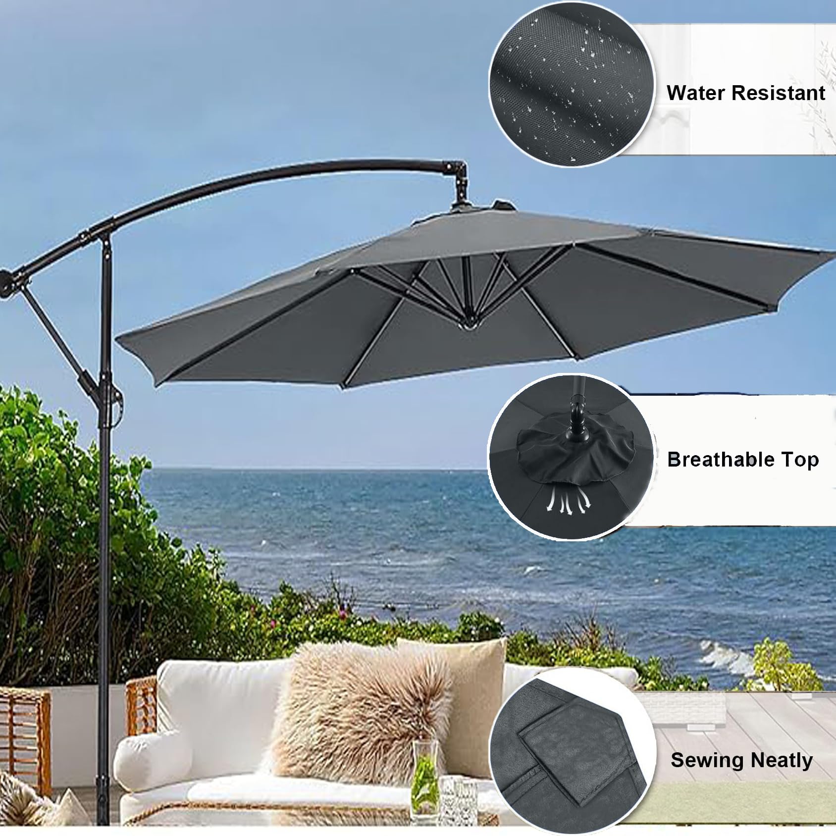 Telo di Ricambio per Ombrellone 6/8 Braccia Mercato e Tavolo Copertura per Ombrellone In Tessuto Di Ricambio, Protezione UV per Cortile Giardino Piscina Nero 3.5 m/ 8 Braccia di lunghezza