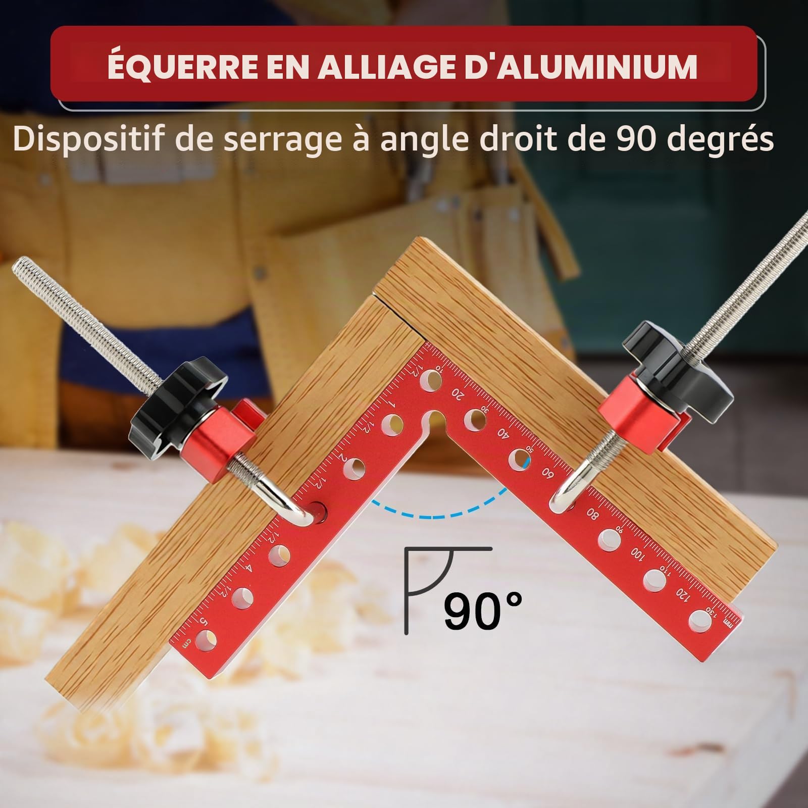 Pince à Angle Droit 90 Degrés, Serre Joint Angle Droit Aluminium 14 X 14 cm Equerre de Positionnemen Serre Cadre Fixation à Angle Outils de Travail du Bois (Rouge 4 Pack)