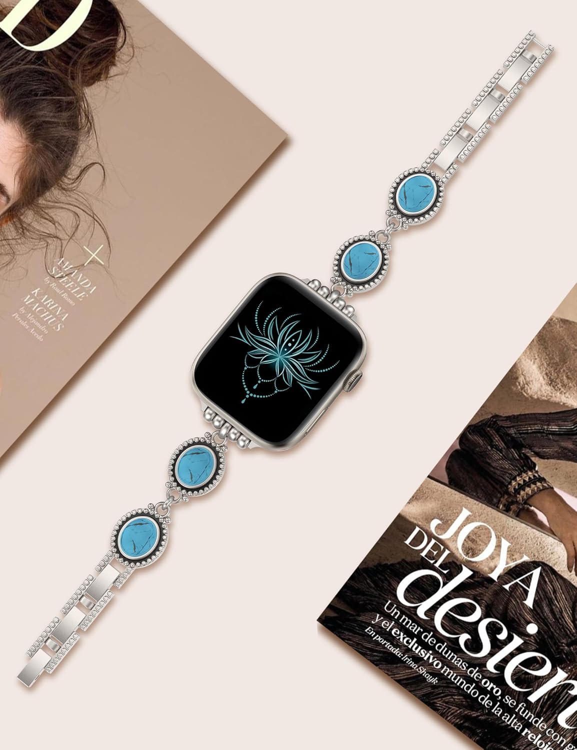 Moolia Turquoise Stone Bracelet Compatible with Apple Watch Band 42/41/40/38/46/45/44/49mm Women Metal Handmade Adjustable Replacement for iWatch Series 11 10 9 8 7 6 5 4 3 2 1 SE/Ultra（1/2/3） - Image 4