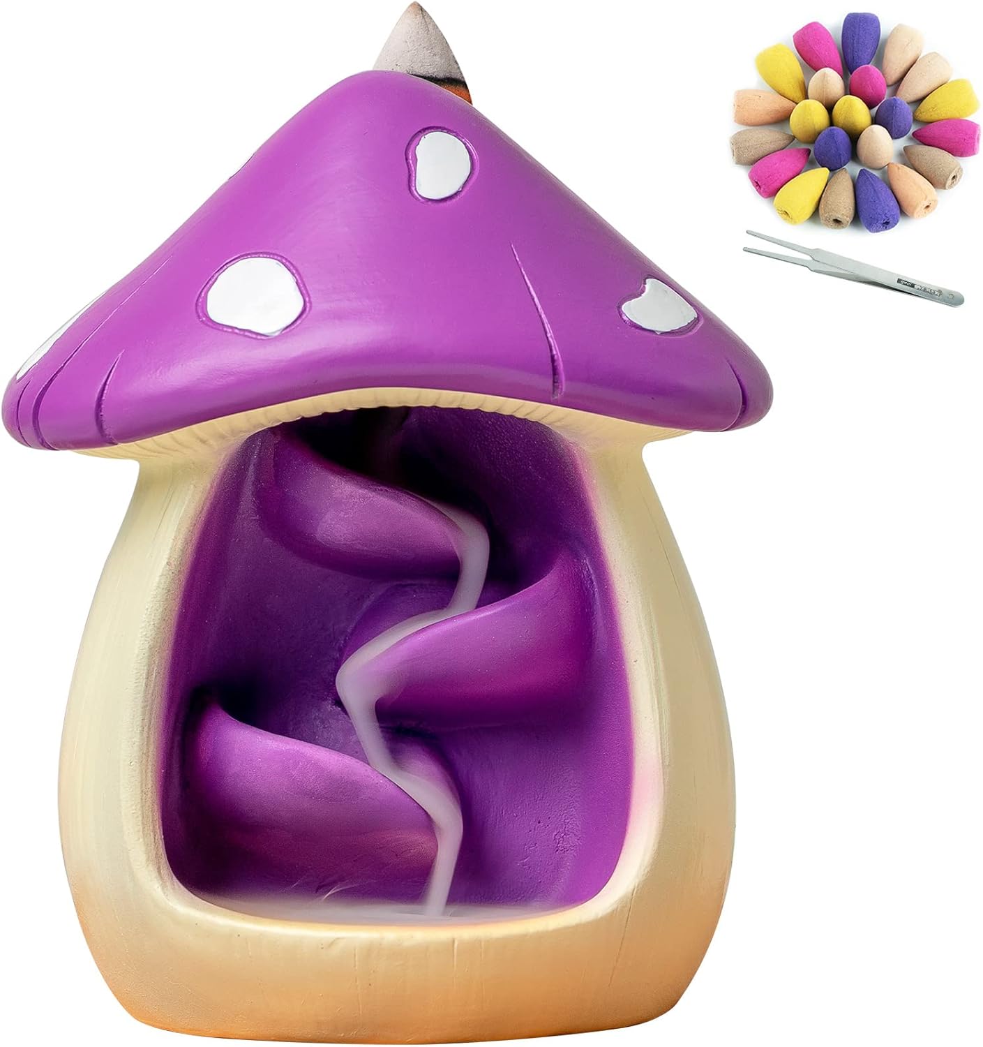 Cute Mushroom Incense Holder with 60 Incense Cones