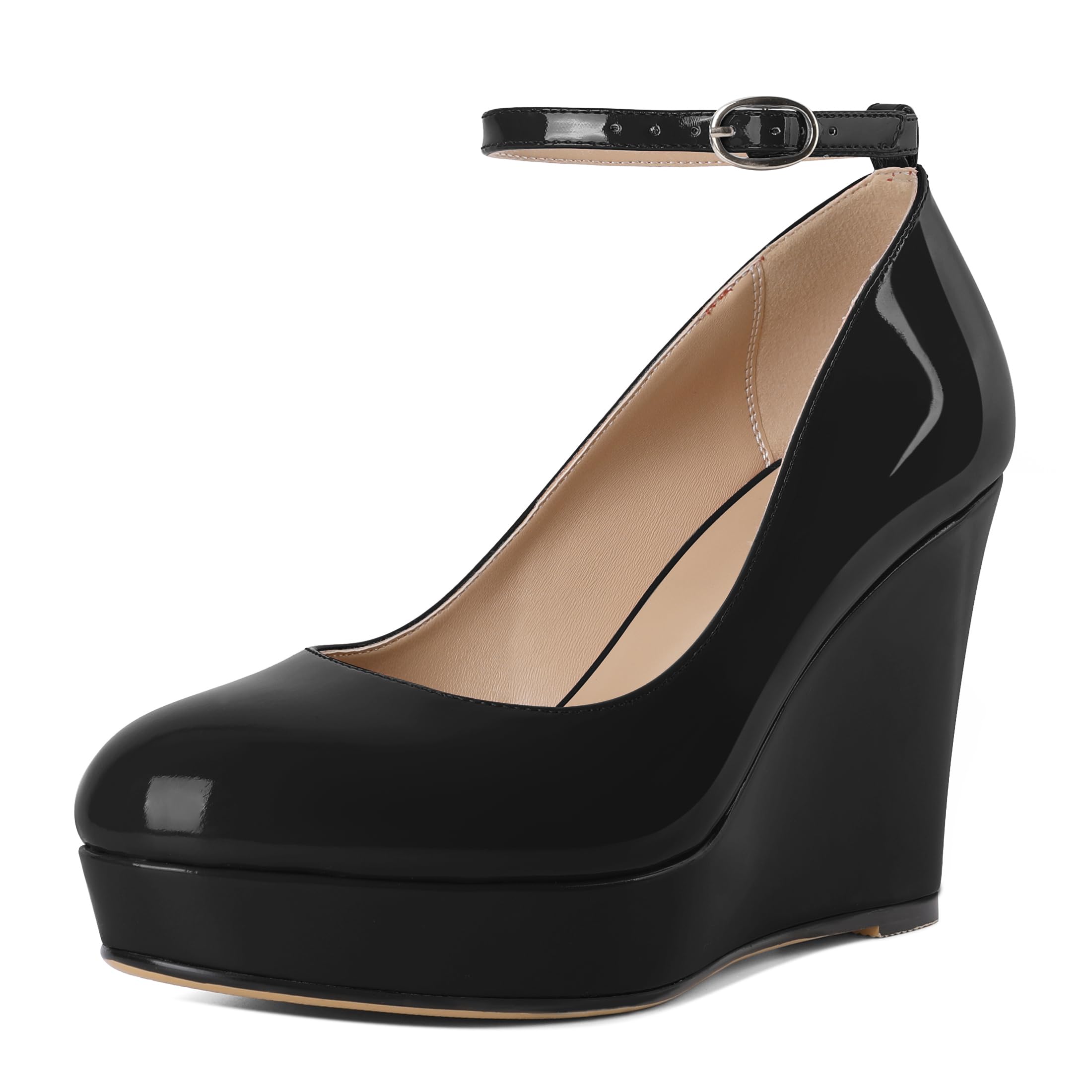 Eldof Wedges for Women Closed Toe Ankle Strap Platform High Heel Wedges Pumps 4 Inches