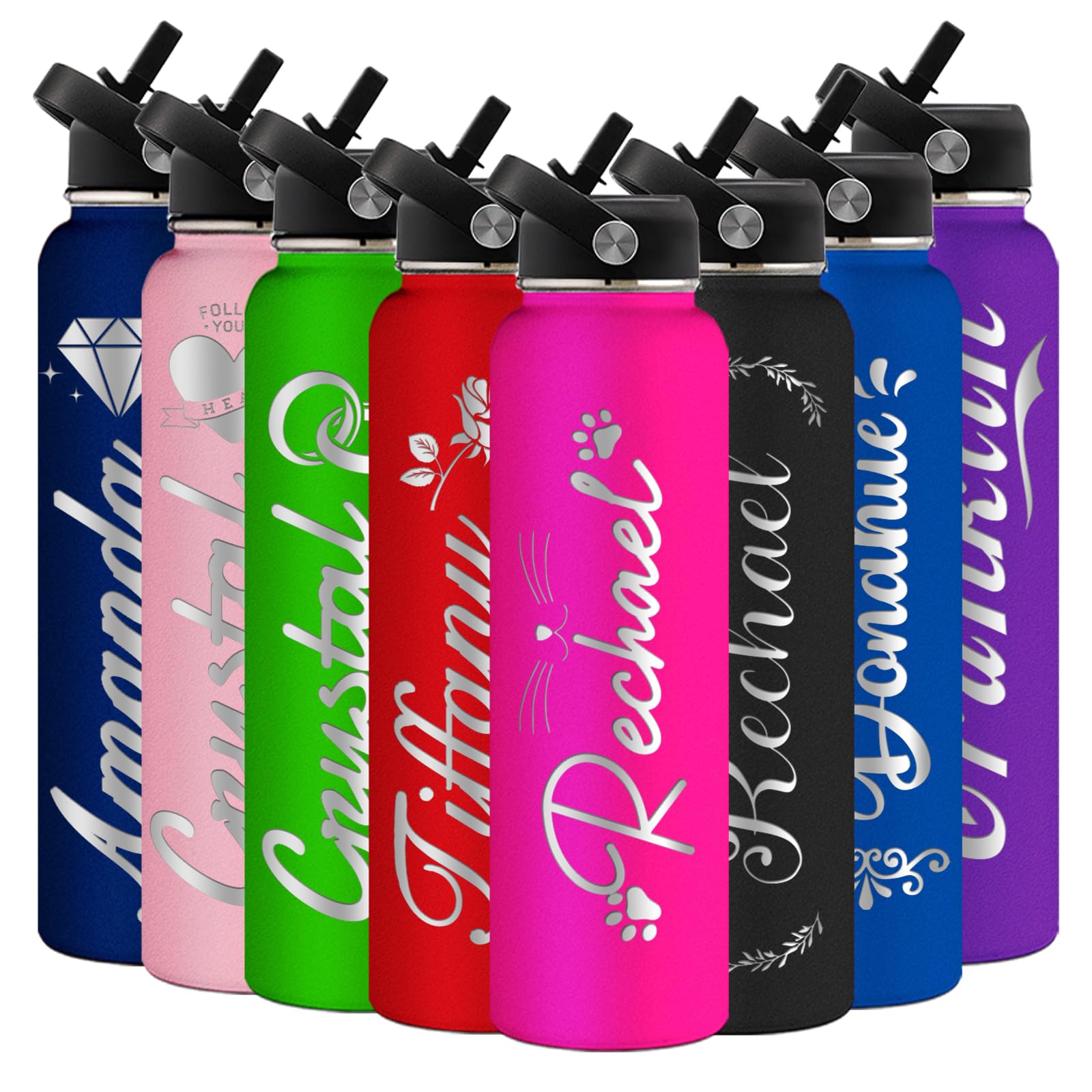 Amazon.com: Busparst Custom Engraved Water Bottle Insulated with Straw ...