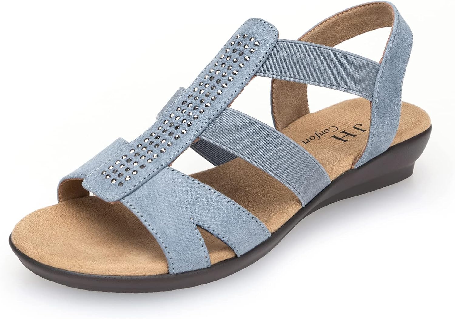 VJH confort Women's Comfort Flat Sandals Summer,with Rhinestone Open Toe Elastic Slip On Slingback Casual Walking Low Heele Sandals