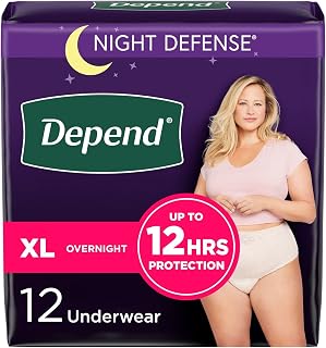 Depend Night Defense Adult Incontinence Underwear for Women, Disposable, Overnight, Extra-Large, Blush, 12 Count, Packaging May Vary