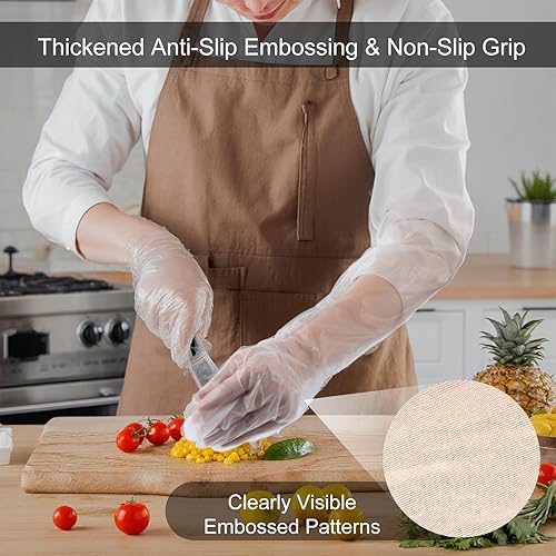 Miniatura 5 de Guantes de limpieza de manga larga, 20 unidades, desechables, longitud del codo, manga de plástico, reutilizables e impermeables, guantes