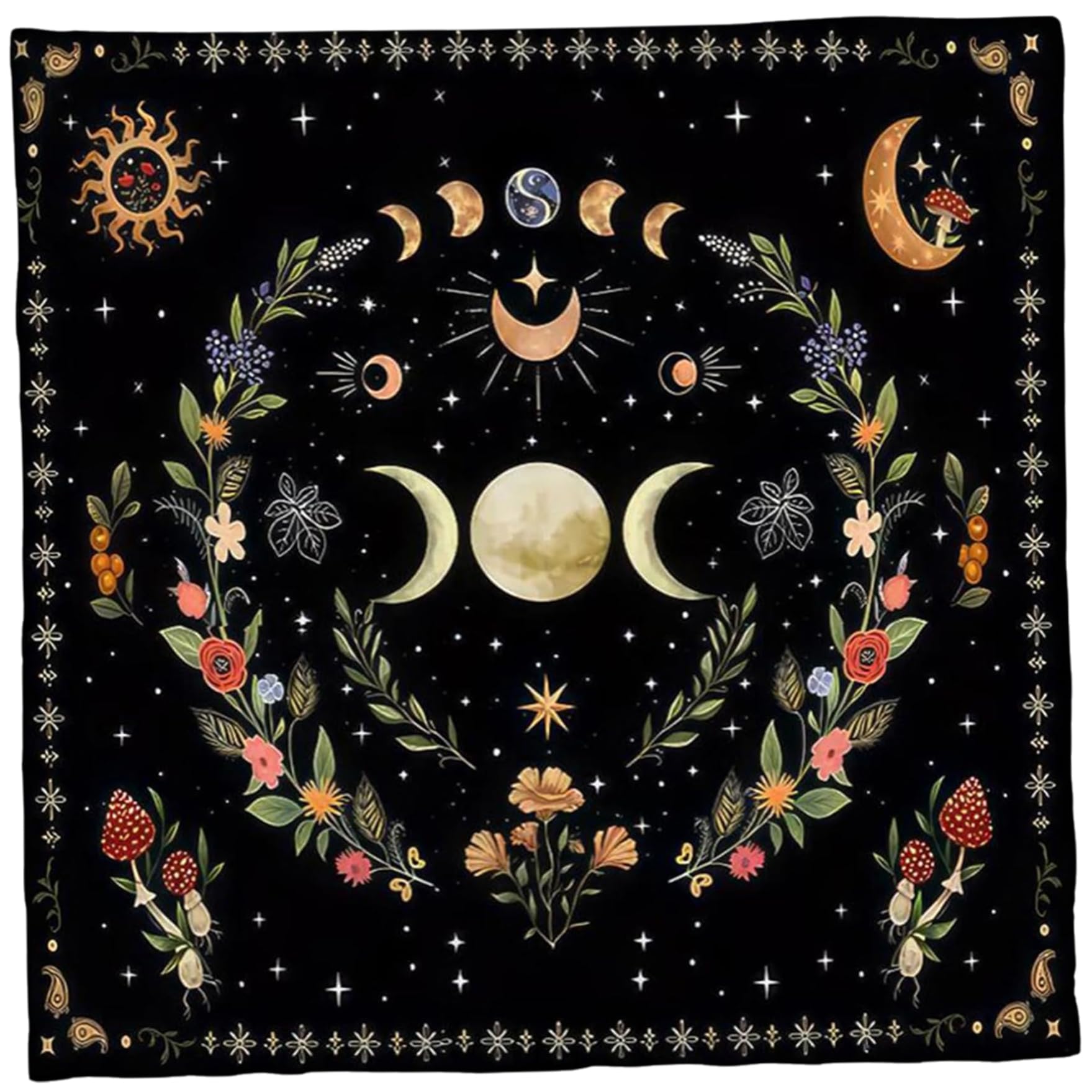 CAKEEYUM Altar Cloth Moon Phase Flower Astrology Tarot Cloth – Flannel Divination Tarot for Reading Square Card for Witchcraft Accessories
