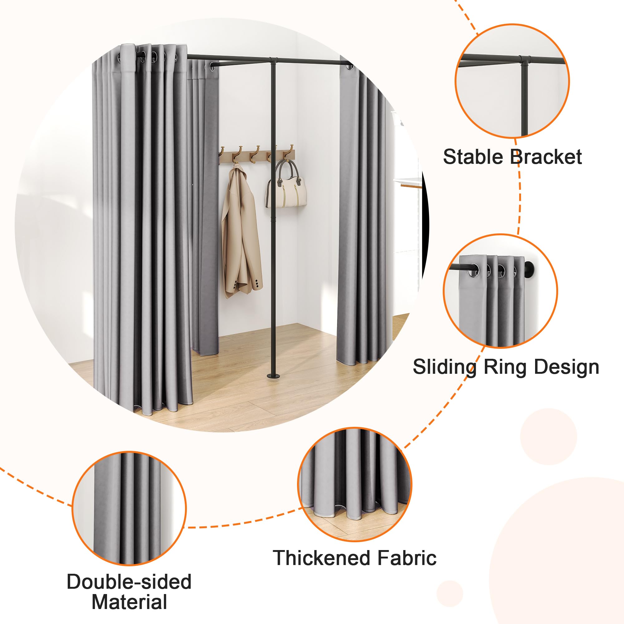 Cortinas de doble ajuste para boutique, divisor de vestidor grande en forma de F, protección de privacidad, tienda de ropa, vestuarios, divisores de cortinas para oficina de centro comercial 2