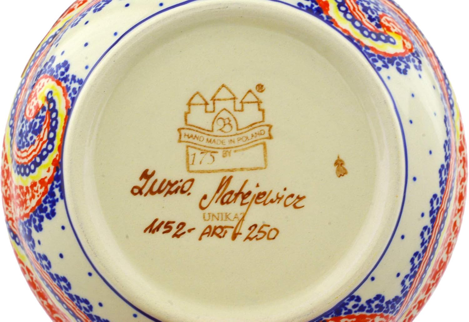 Polmedia Polish Pottery Bowl 7-inch UNIKAT - Butterscotch Chicken Pattern Handmade in Boleslawiec Poland + Certificate of Authenticity