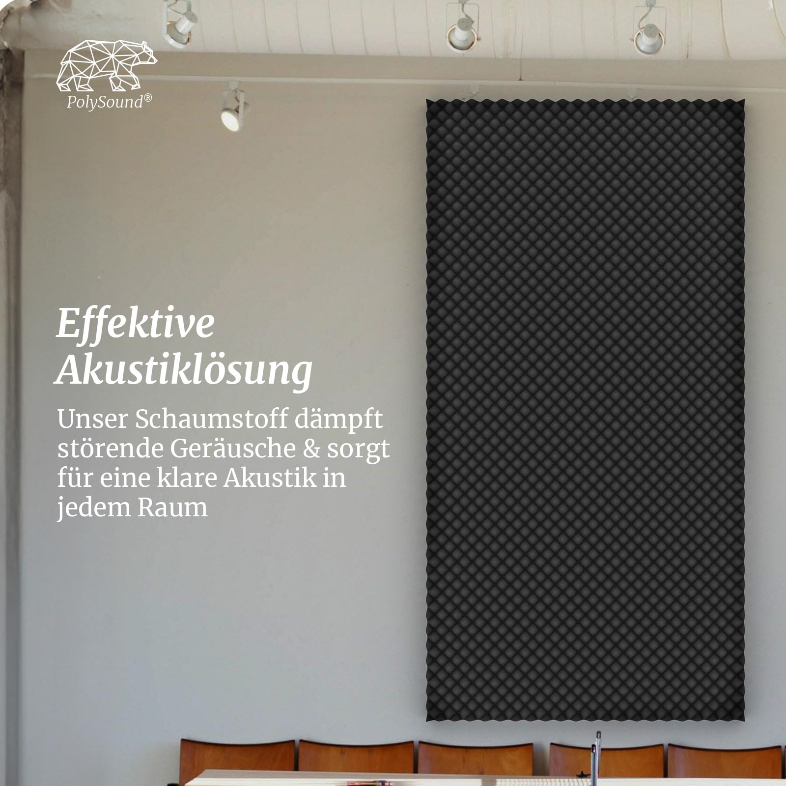 PolySound Noppenschaumstoff Akustik-Schallabsorber - effektive Schalldämmung für Studio, Proberaum & Gaming - reduziert Nachhall & Echo - 200x100x5 cm - Anthrazit