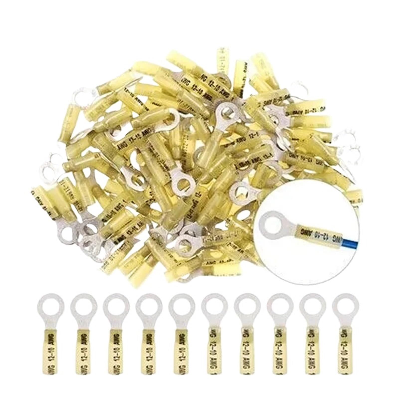 Ciopljhkl One Color 20Pcs 12-10Awg Yellow Heat Shrink Insulated Waterproof Ring Connector Electrical Wiring Crimp Terminals For Home,Factory,Cars,Ship
