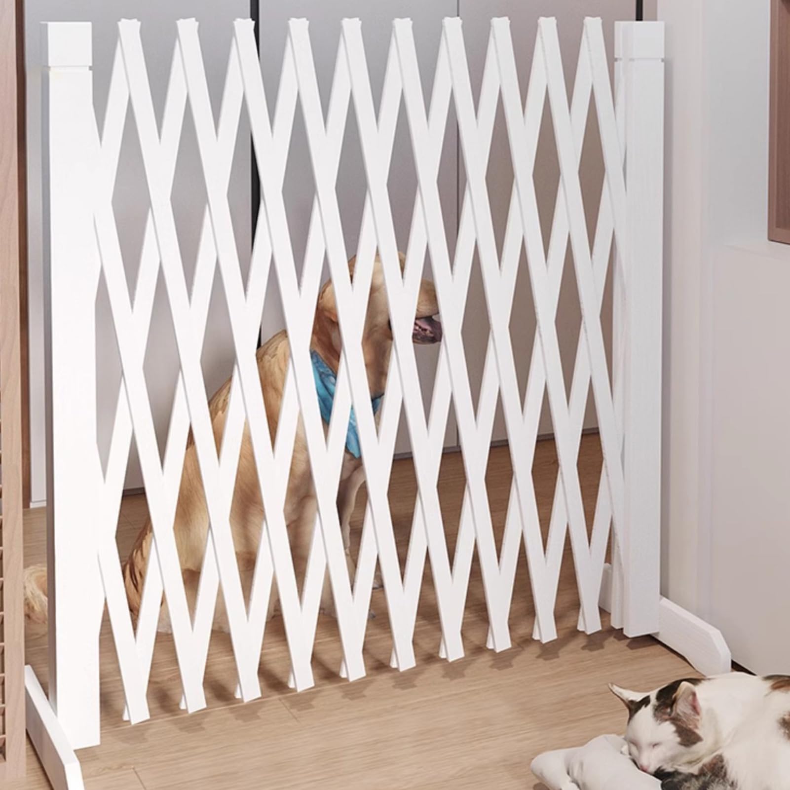 Cancello per animali domestici, barriera in legno per gatti e cani, materiale in acciaio ABS, design retrattile anti-salita, corridoio, portico, cucina, camera da , garage, soggiorno