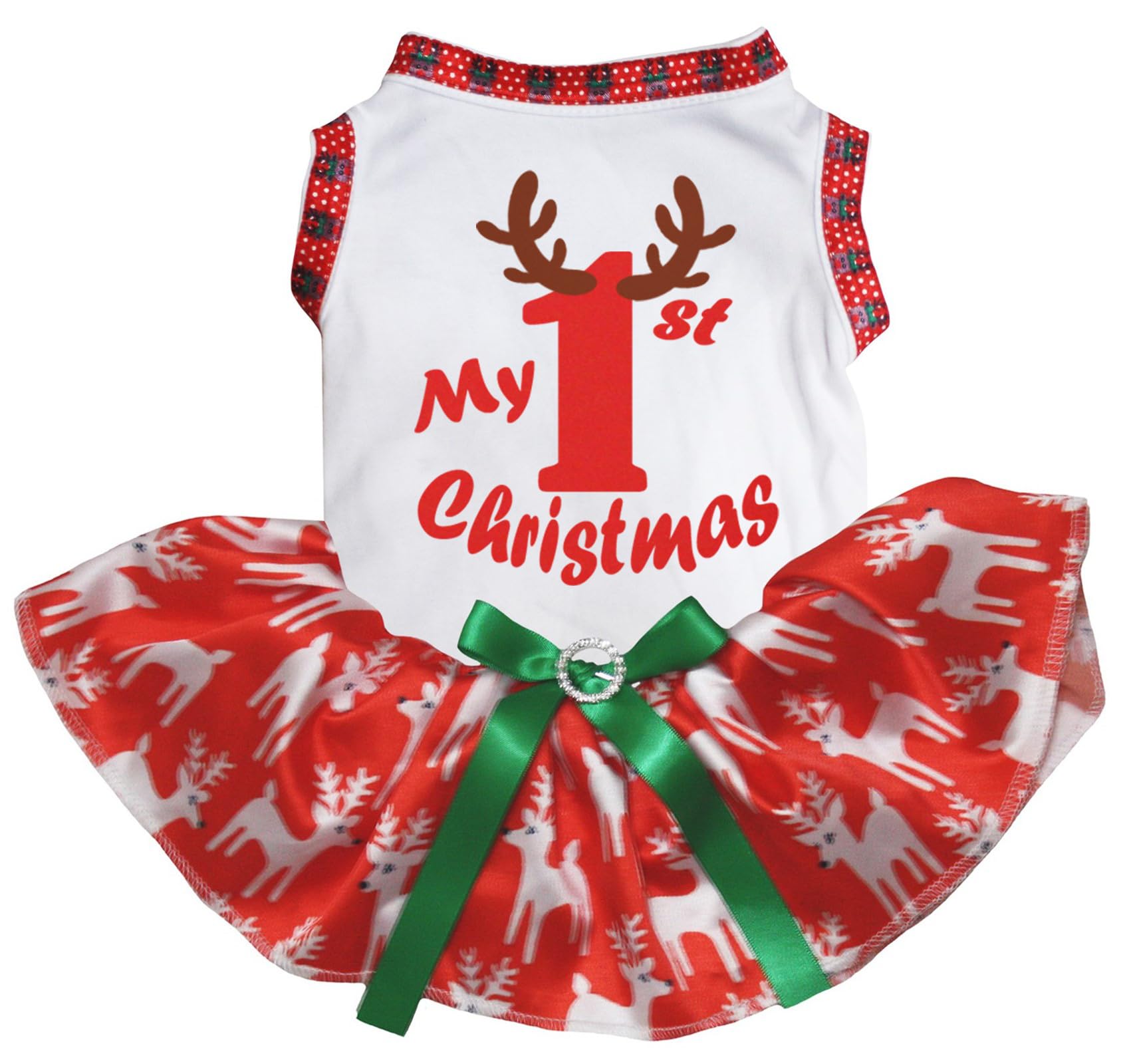Robe pour chiot Deer My 1st Christmas blanc et rouge cerf taille XXL