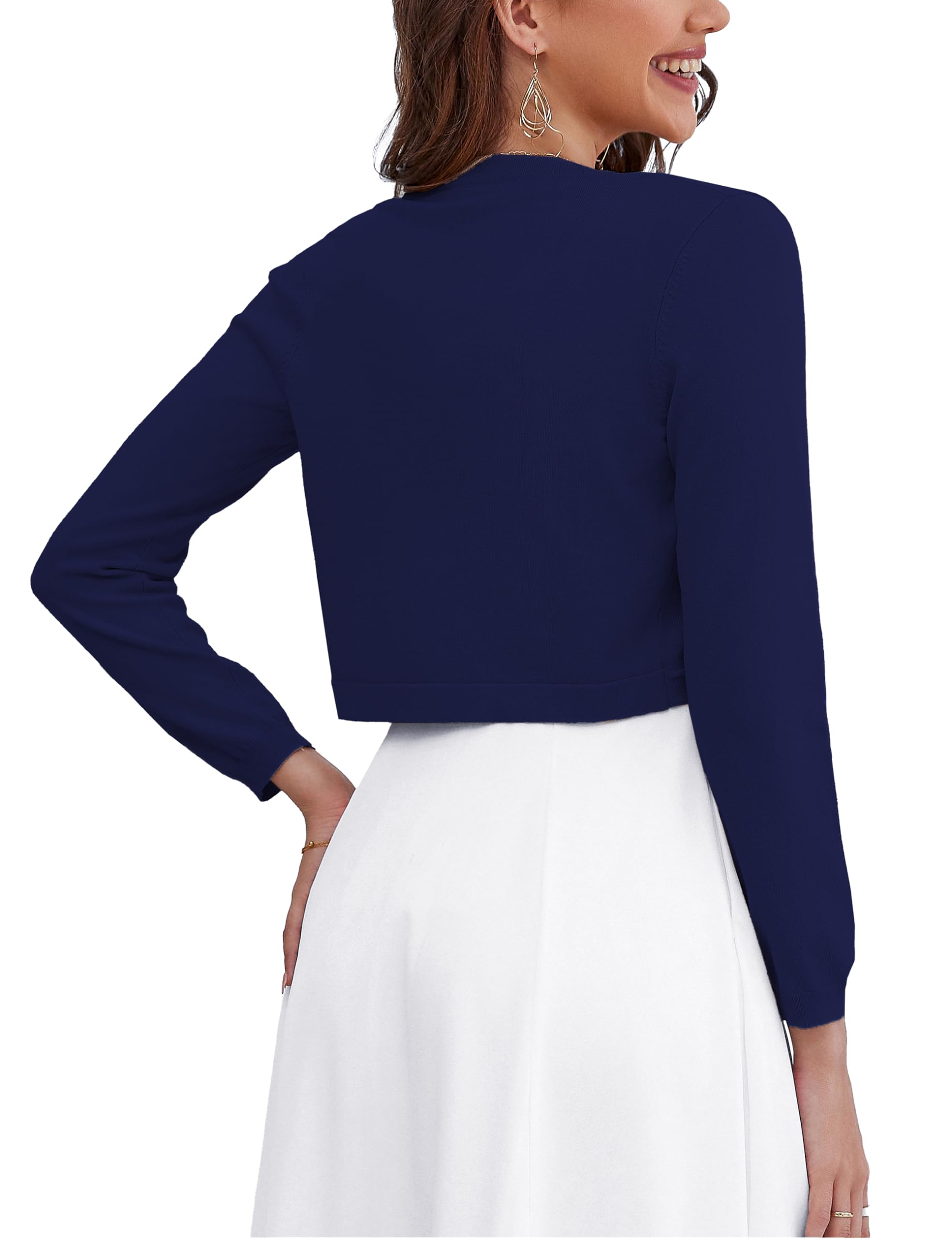 OmicGot Cárdigan de manga larga para mujer, suéter de punto recortado, parte delantera abierta, bolero para vestidos S-XL