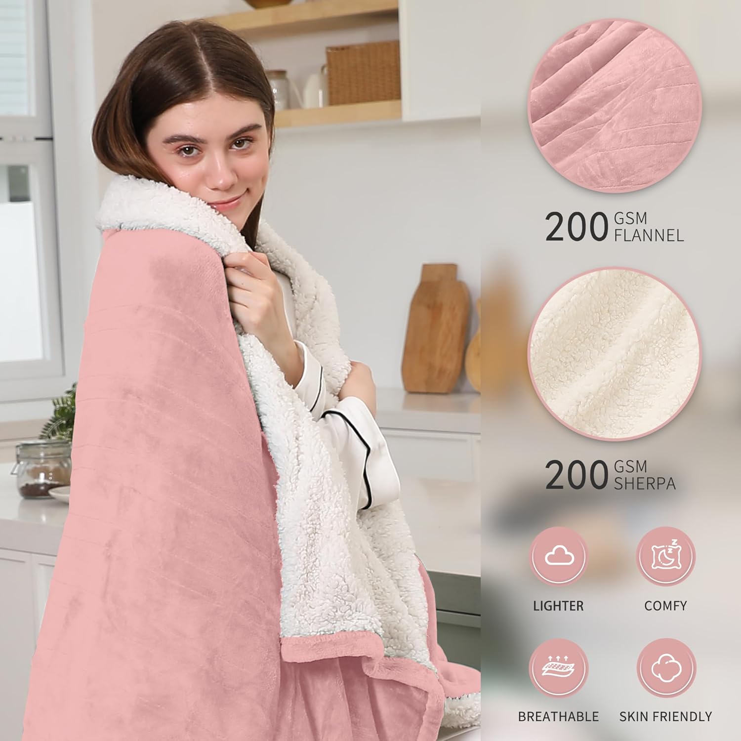 Electric Heated Blanket Twin Size, 62"x84" Electric Throw Blanket with ETL & FCC Certification, Fast Heating Blanket with 5 temperatures & 10 Hours Auto Off, Machine Washable, Candy Pink - Image 2