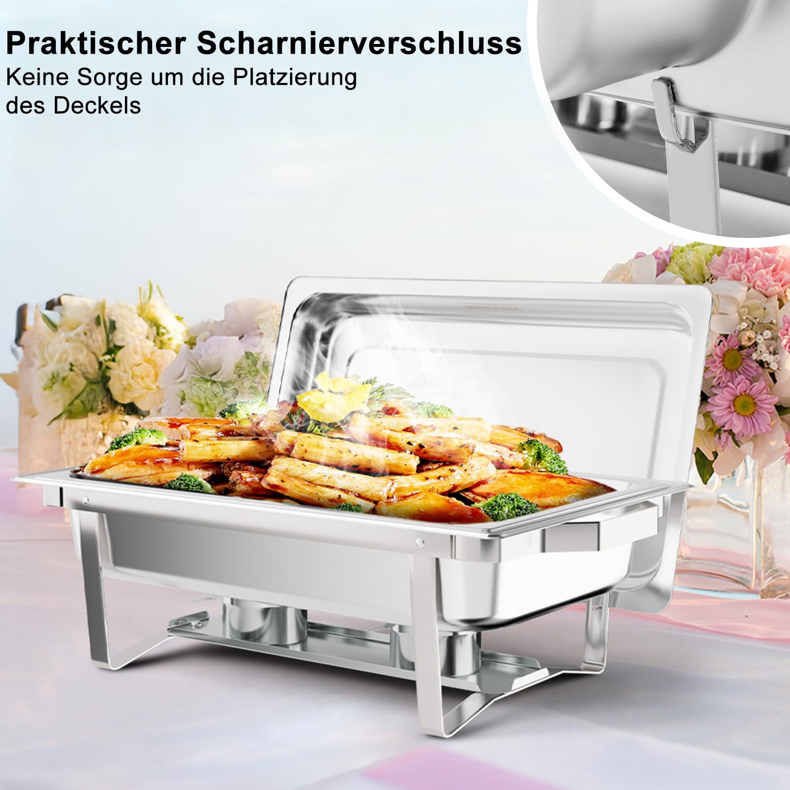 LEADZM Chafing Dish 9L 2PCS, Warmhaltebehälter Essen, Wärmebehälter für Speisen, Rechaud für Catering，Rechaud für Catering, Speisenwärmer, Buffetwärmer，Buffet und Party(Silber)
