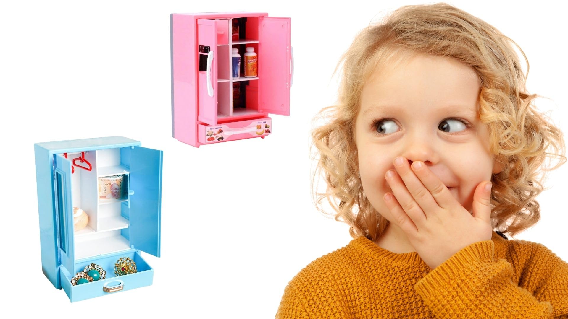 BKDT Marketing Storewell Almira Toy & Refrigerator/Fridge Kitchenware Miniature Role Play Combo Set, Toys for Kids Rendom Colour/Cupboard 2