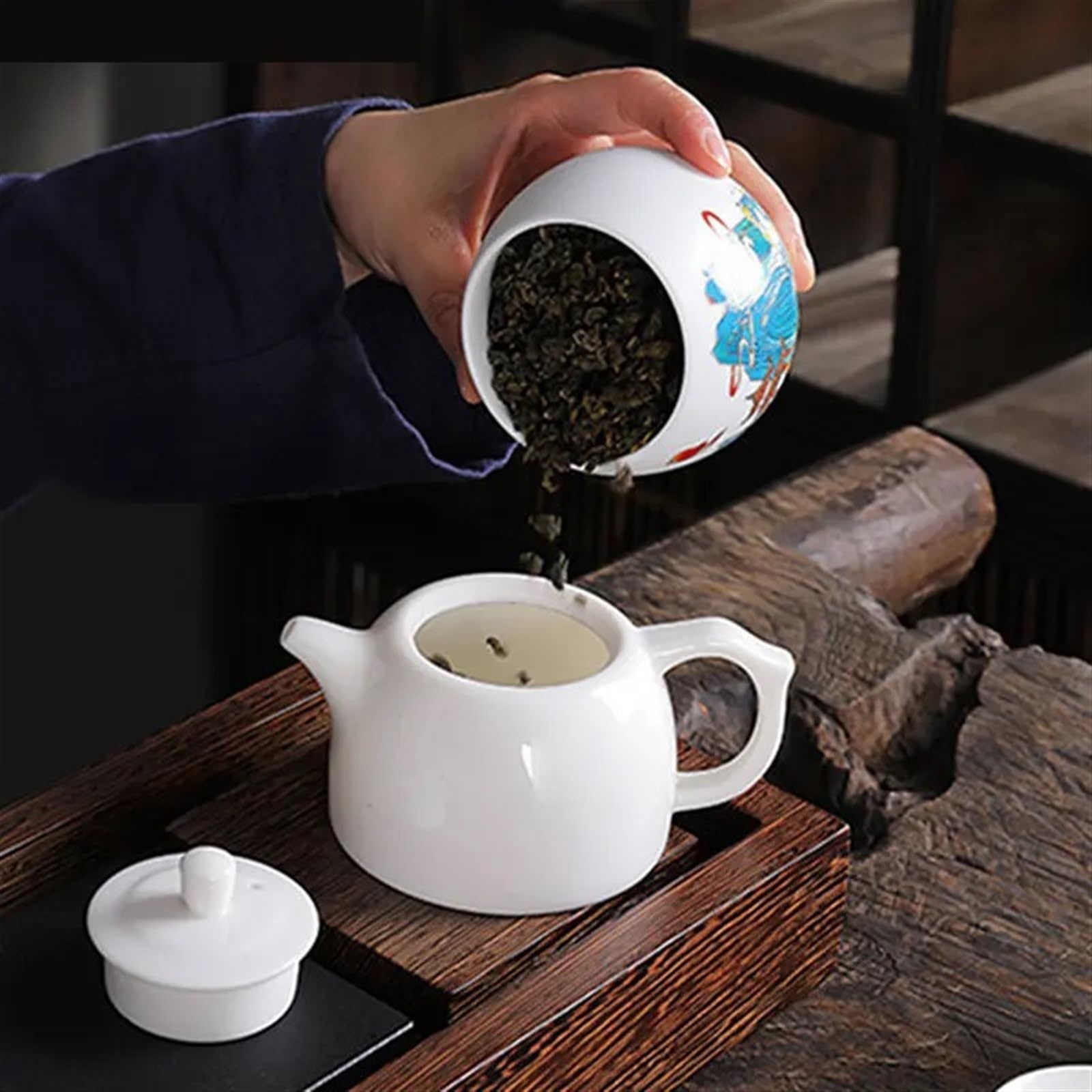 Caja de Te Carrito de té cerámica, lata almacenamiento multifuncional, tarro sellado porcelana, accesorios juego, contenedor cocina(D)