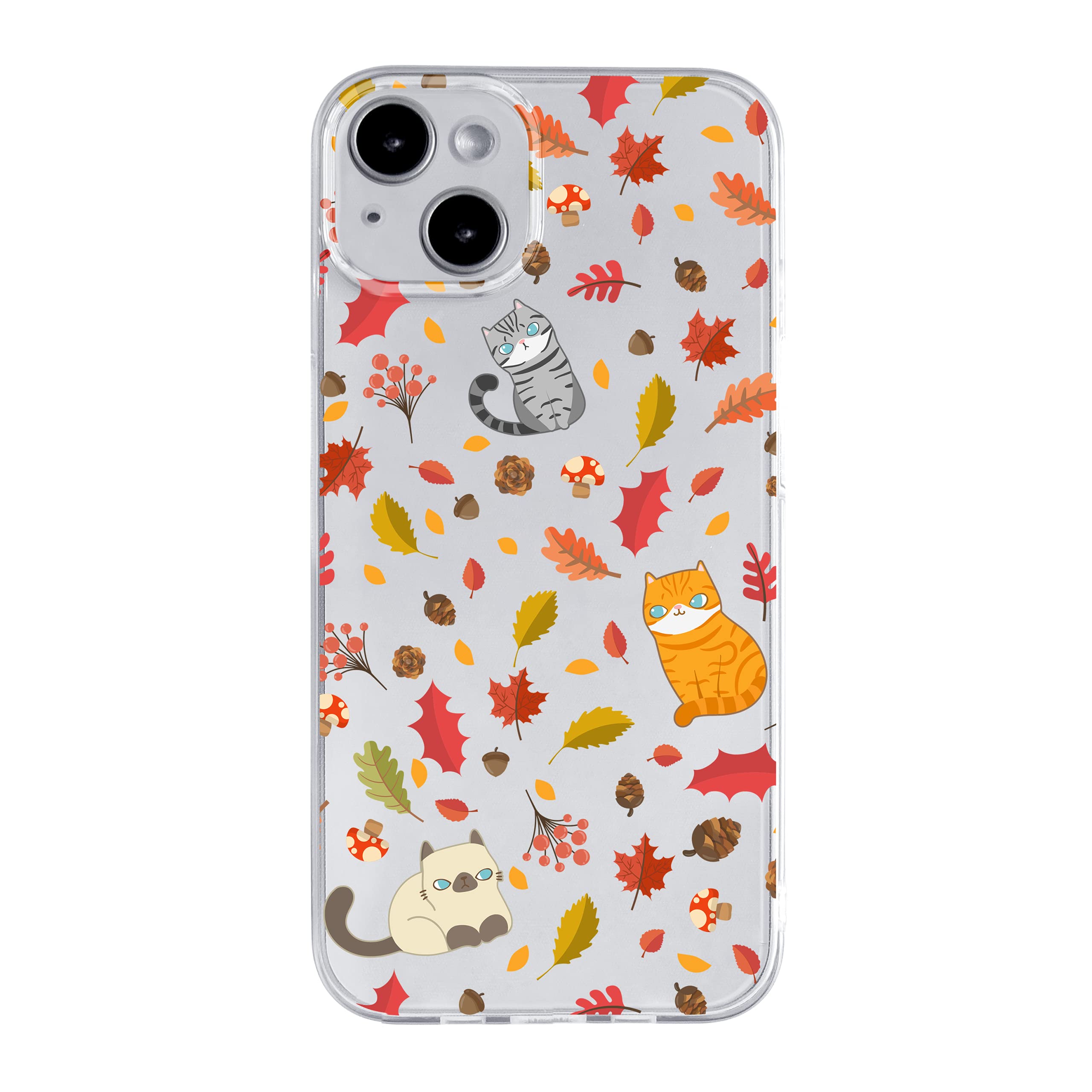 Blingy's IPhone 14 Hülle – Herbst-Fuchs Design Mit Blättern, Transparent, Weiches TPU, 6,1 Zoll