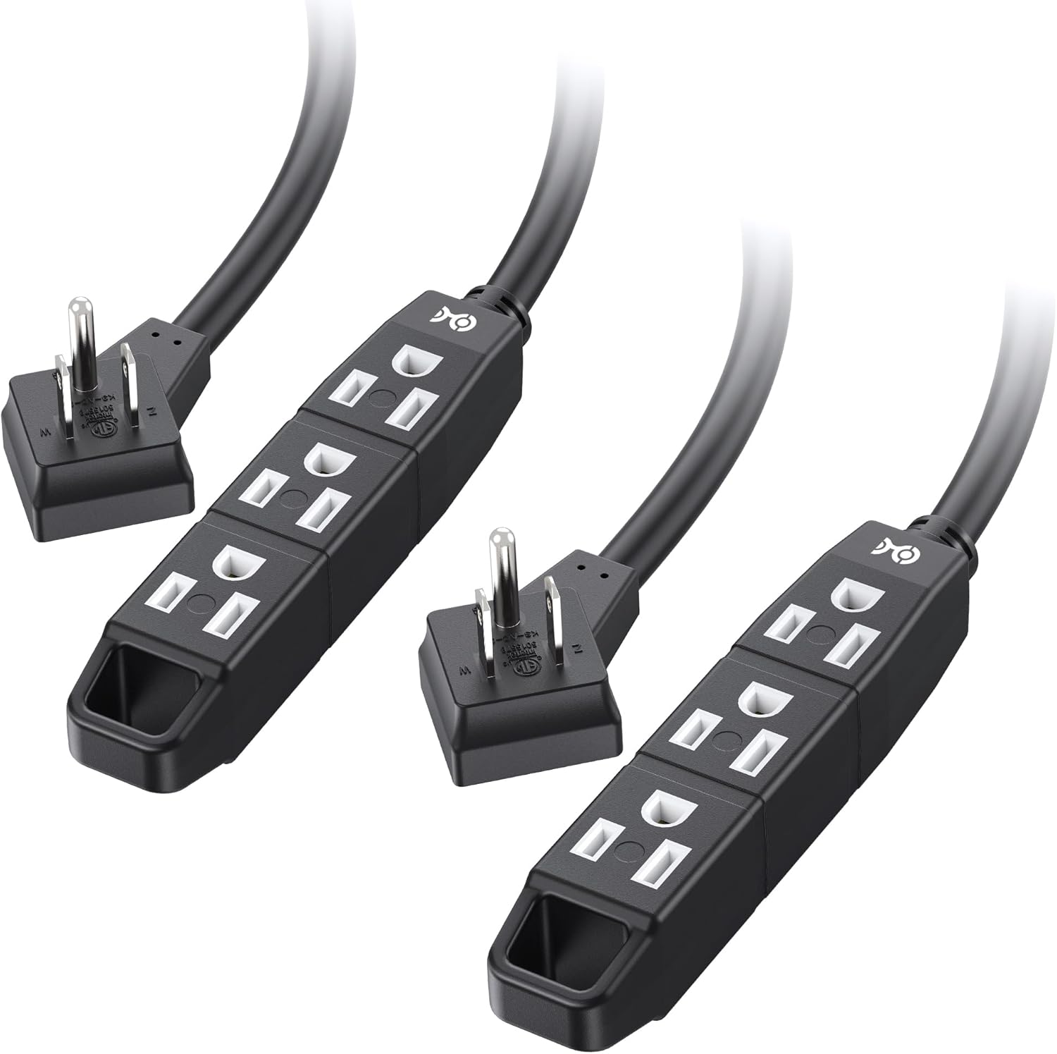 [ETL Listed] Cable Matters 2-Pack 3 Outlet 3 Prong Extension Cord 8 ft with SJT Jacket and Space-Saving Outlet Plug, Black (Extension Cord with 3 Prong), 8 Feet