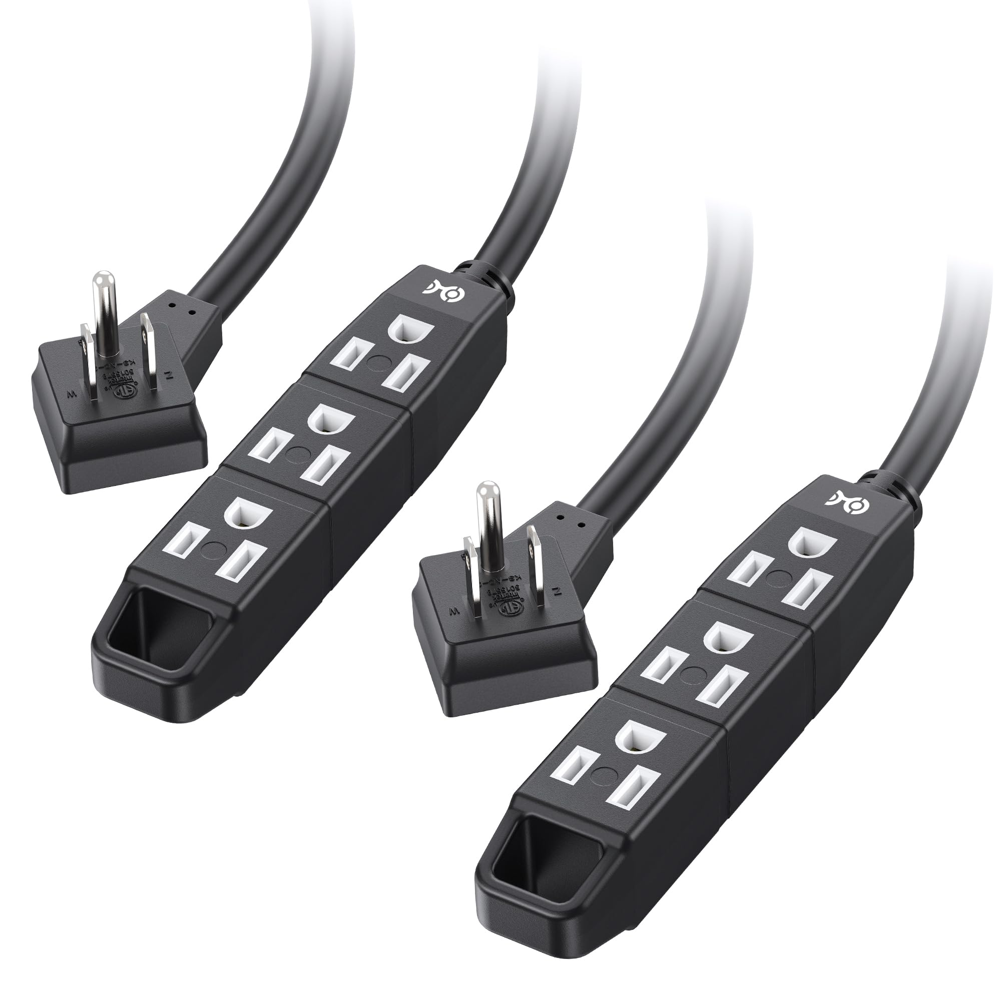 [ETL Listed] Cable Matters 2-Pack 3 Outlet 3 Prong Extension Cord 8 ft with SJT Jacket and Space-Saving Outlet Plug, Black (Extension Cord with 3