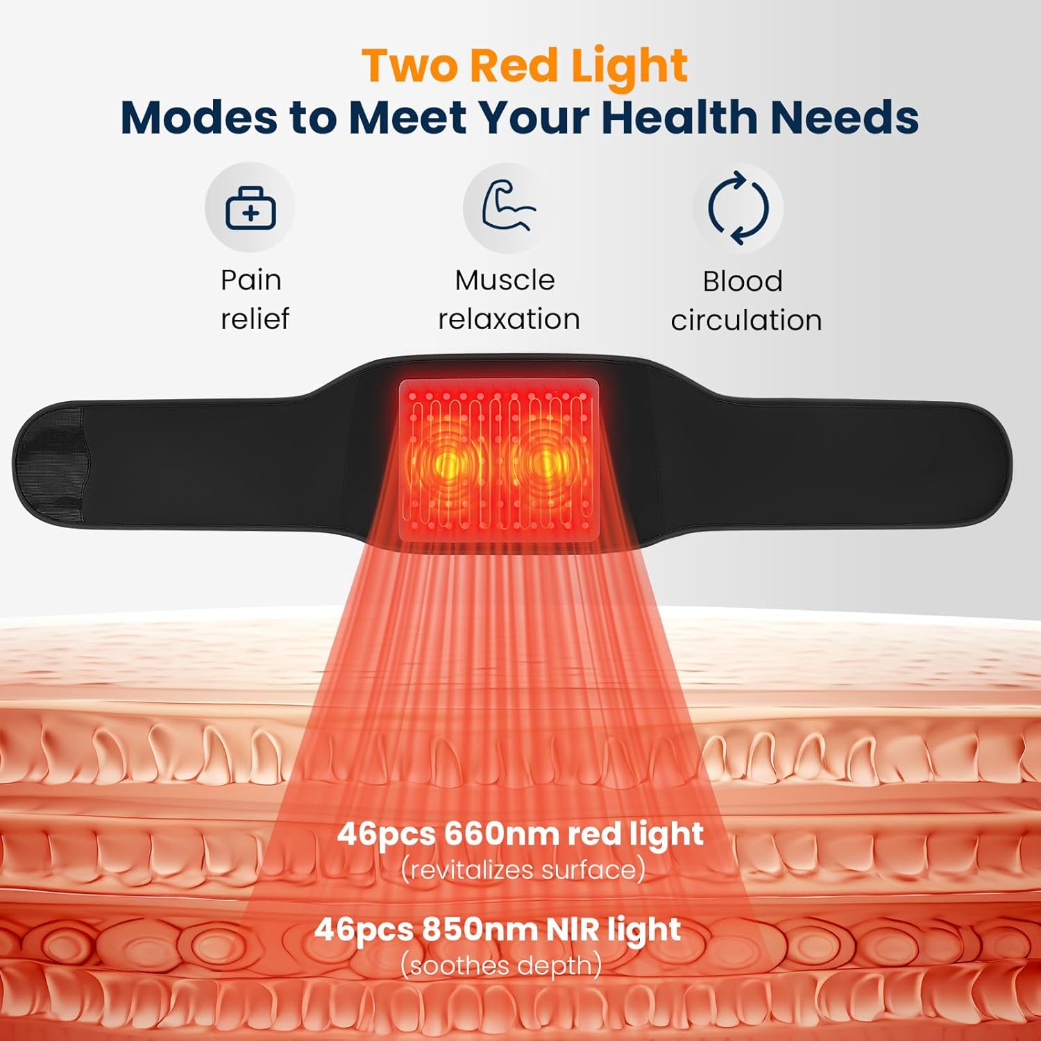 Cordless Red Light Therapy Belt for Back Waist, Infrared Light Pad for Body Pain Relief, LED 660nm & 850nm Vibrating Massager with 3 Vibration, Back Brace Valentine Gifts for Men Women Mom Dad - Image 3