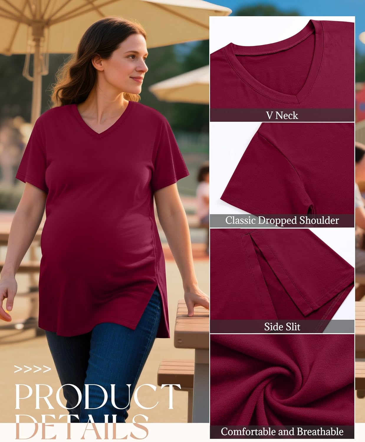 Huukeay 4 Pack Women's Maternity Shirts Loose Fit Summer T Shirts Pregnancy Tunic Tops Side Split Oversized Pregnant Clothes - Image 4